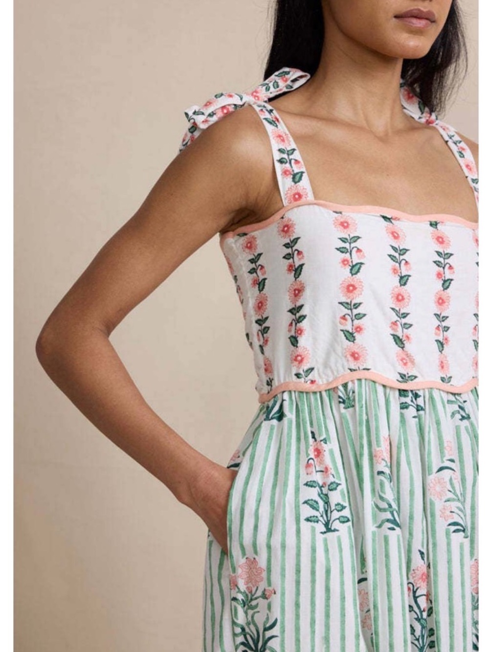 Floral Tie-Shoulder Midi Dress in Mint and Pink charming Charlie